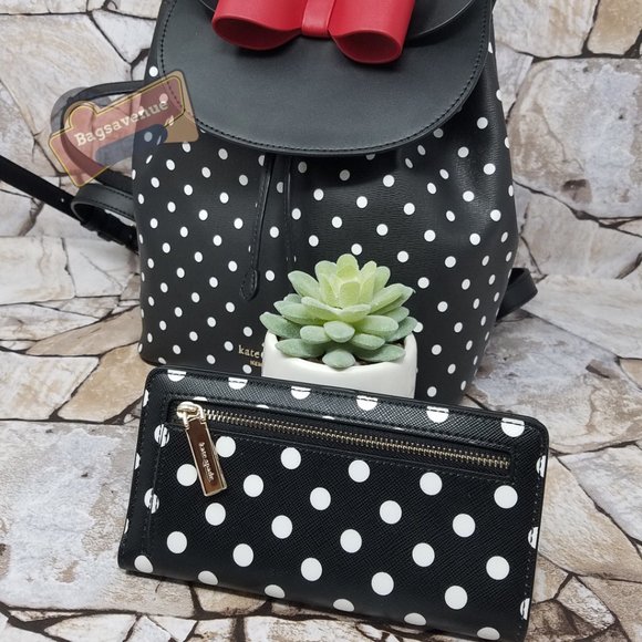 Minnie Mouse Black Backpack Polka Dot Large Bifold Wallet White Kate Spade main image 8